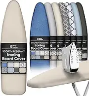 Home Intuition Extra Thick Ironing Board Cover and Pad Iron Scorch Resistant with Hook and Loop Secure Fastener and Elastic Edge,15x54, Standard Size Coated Thick Padding, Beige Linen