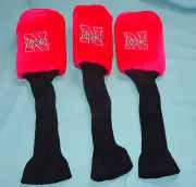 SET 1 3 X Nebraska Cornhuskers HUSKERS Golf Club Head Cover Soft Fuzzy Long Neck