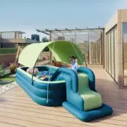 Extra Large Blue Inflatable Family Swimming Pool Sunshade Unlock Fun Play Slide