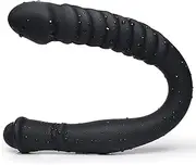Double Ended Dildo 16.53 inch Dong Ribbed Butt Plug Dildo with Glans for Vagina Stimulation Prostate Massager Sex Toy for Lesbian Men Women, Black,
