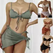 Three-pieces Female Color Cover-ups Knotted Women Bathing Suit