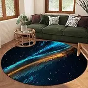 Circle Short Pile Carpet Non Slip Design, Living Room Bedroom Office Dining Kitchen Mat Blue and Orange Modern Abstract, Lake Blue, 200 x 200 cm