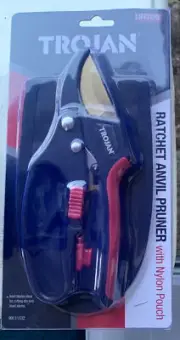 TROJAN ® Ratchet Anvil Pruner Secateur Lockable Premium Blades Pouch 20cm NEW