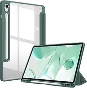 [FINTIE] Hybrid Slim Case for Samsung Galaxy Tab S10 FE/ S9 FE 5G 10.9 Inch/Tab S9 11 Inch with S Pen Holder, Shockproof Cover with Clear Transparent Back Shell, Auto Wake/Sleep, Midnight Green