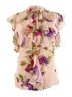 Lauren Ralph Lauren Women's Floral Chiffon Ruffle-Trim Blouse (S, Pink/Sage Mul)