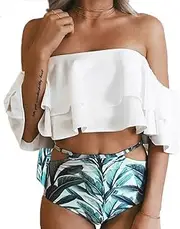 Push-up Bikini Secret Swimwear Off Shoulder High Waisted Swimsuit for Girls Bathing Suit Palm Tree Sexy Swim Suits