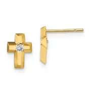 Madi K Kid's Earrings 14k Yellow Gold CZ Cross Post and Push Back Button