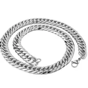 Real ITALIAN 14K Rhodium Gold Finish Double Cuban Curb Chain Necklace