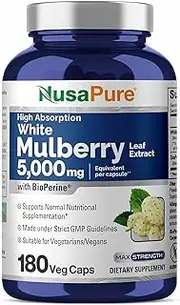 White Mulberry Leaf Extract 2500 mg 200 Veggie Caps (Vegan, Non-GMO & Gluten-Free) Supports Healthy Glucose Levels, Supports Healthy Weight Management*