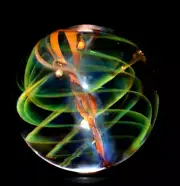 RYAN WHITMORE GLASS MARBLE/1.358"-ORANGE BRAID IN LOOSE TORNADO-WORLDWIDE FAST
