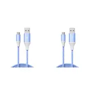 2x Laser LED USB-A to USB-C Charging Cable Cord 1m For Apple iPhone/Samsung Bue