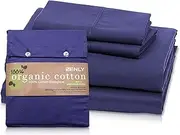 Zenly Bed Sheets Queen Size - 100% Organic Cotton Bed Sheet | 4-Piece Sheet Set (1 Fitted Sheet, 1 Flat Sheet 2 Pillowcase) | Queen Bed Sheet Set | Extra deep Fitted Sheets (Navy Blue, Queen)