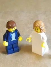 NEW LEGO WEDDING LT BROWN HAIR BRIDE AND BROWN HAIR GROOM, DK BLUE, NAVY TUXEDO