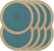 Round Braided Placemats Set of 8 Table Mats 15 Inches 8 pcs, Blue Wide Edge
