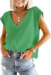 [IDEALSANXUN] Womens Cap Sleeve Sweater Vest Spring Summer Cute Sleeveless Knit Tops, Green, Medium