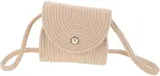 [Baluue] Woven Crossbody Rattan Bag for Women Hand Knitted Beach Tote with Pearl Button Lightweight and Versatile Summer Purse for Shopping and Crafted Design Off