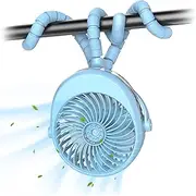 Misting Stroller Fan,2600mAh Battery Powered Flexible Tripod Clip On Fan for Baby Portable Fan,Desk Fan 3 Speed 270° & 360°Rotatable,USB Pram Fan with 50ml Water Tank for Car Seat,Camping,Gym(Blue)