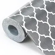 Drawer Liner 60cm x 6m, Non-Adhesive Shelf Liner Quatrefoil Printing EVA Washable Fridge Mats Roll for Kitchen Cabinets Tableware (Quatrefoil Gray)