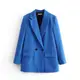 Office Lady Double Breasted Blazer Vintage Coat Long Sleeve