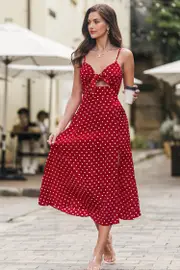 Cupshe Retro Summer Polka Dot Maxi Dress - Red,L