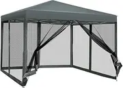 Instahut Gazebo Pop Up Marquee 3x3 Wedding Side Mesh Wall Outdoor Gazebos Grey
