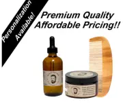 Beard Growth Kit - Beard Oil 4 oz - Beard Balm 4 oz - Wood Beard Comb
