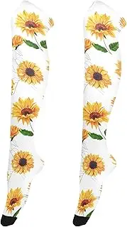 [Caihoyu] Tube Socks for Women Lightweight Over Knee Thin Tight Long Stocking Over Knees Socks for Stage Performances Hand Drawn Vibrant Yellow Watercolor Sunflowers, Hand Drawn Vibrant Yellow
