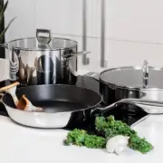 Stockpot and 3-Ply Clad Stainless Steel Pans with Lids 5 Piece Cookware Set