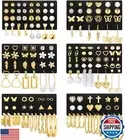 84 Pairs Gold Stud Earrings Set for Women Multipack, Fashion Pearl Cubic Zirc