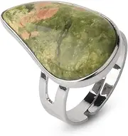 [XNQPOUHA] Looking Ornament. adjustable ring for women,Silver drop shape inlaid natural flower green Aura stone charm Adjustable Open Knuckle Tail Ring Finger Joint Toe Ring Jewelry for Women Girls Wedding engag