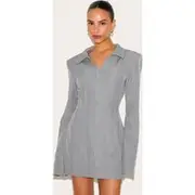 Petite Charcoal Tailored Woven Seam Detail Blazer Dress, Charcoal