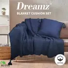 DreamZ Knitting Throw Blanket Cushion Set Pillow Tassel Fringe Sofa Bed Rug Navy