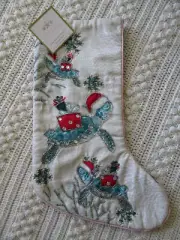 Coastal Collection BEADED SANTA SEA TURTLE & PRESENTS Christmas Stocking 22” NWT