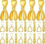 Aylifu 60 Pieces Golden Pinch Necklace Clasps Bails Brass Clip Buckle Bead Pendant Connectors Pinch Dangle Findings for DIY Jewelry Making Craft Supplies Connection