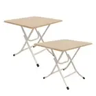 NNEAGS 2X Wood-Colored Dining Table Portable Square Surface Space Saving Folding