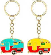 [BNREOZA] Pack of 2 vintage car caravan key rings, caravan key ring accessories for caravans, personalised caravan key ring, metal caravan key fob