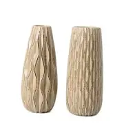 Ceramic Vase for Flowers, 9.5'' Set of 2 Decorative Vases for Rustic Beige