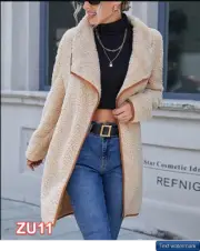 Lapentry | Beige Pocket Plush Shawl-Collar Open Cardigan L