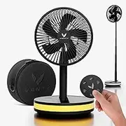 VENTY Portable Fan - Wireless Battery Operated Fan, 48HR Run Time 16000MAH Oscillating Rechargeable Fan, Remote Control & LED Lighting, Folding Telescopic Camping Fan (Black with Case)