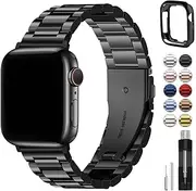 Fullmosa Compatible For Apple Watch Band 45mm 44mm 42mm, Stainless Steel iWatch Band with Case For Apple Watch Series 9 8 7 6 5 4 3 2 1 & iWatch SE and SE 2,45mm 44mm 42mm Black
