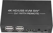 USB 2.0 KVM 2 Port HDMI, KVM 2 Computers 1 Display 4 USB 2.0 Ports, 4Kx2K HD Multimedia Interface HDMI Dual Monitor KVM for Home Theater Gaming Multimedia
