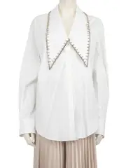 White Crystal Embellished Collar Shirt