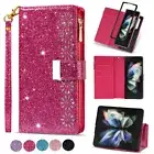 Case For Samsung Galaxy Z Fold6 Fold5 Fold4 Glitter Leather Wallet Zipper Cover