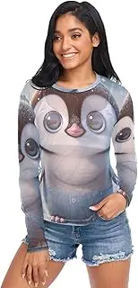 [RPLIFE] Cute Penguin Big Eyes Long Sleeve Mesh Top, Party Tops for Women Long Sleeve S-XXL