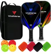 NEW VividVerse Carbon Fiber Pickleball 2 Paddle SET WITH CASE & BALLS