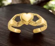Solid 10k or 14k Yellow Gold Celtic Claddagh Heart Adjustable Toe Ring - Toe