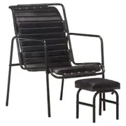 Relaxing Armchair with a Footrest Black Real Leather vidaXL