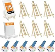 Easel with Canvas Set 78 Pcs Painting Supplies Kit with16Inch Easels&11"x14" Canvases(6 Easels+6 Canvases+60 Paint Brushes+6 Palettes) Paint and Sip Kits,Paint Party