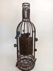 14" Dark Brown Scroll Metal & Glass Wine Bottle Decorative Cork Collector Holder