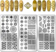 PH PandaHall 3 x Bohemian Nail Stamping Plates, Flower Nails, Art Stencils, Geometric Texture, Nail Art Stencils, Ethnic Styles, Nails Design, Stamp Plate for Women, Manicure Design